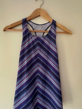 Prana Blue Patterned Chevron Tank Top with Pink Accents